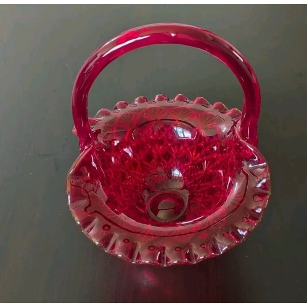 Vintage FENTON AMBERINA RED RUFFLED DIAMOND‎ BASKET